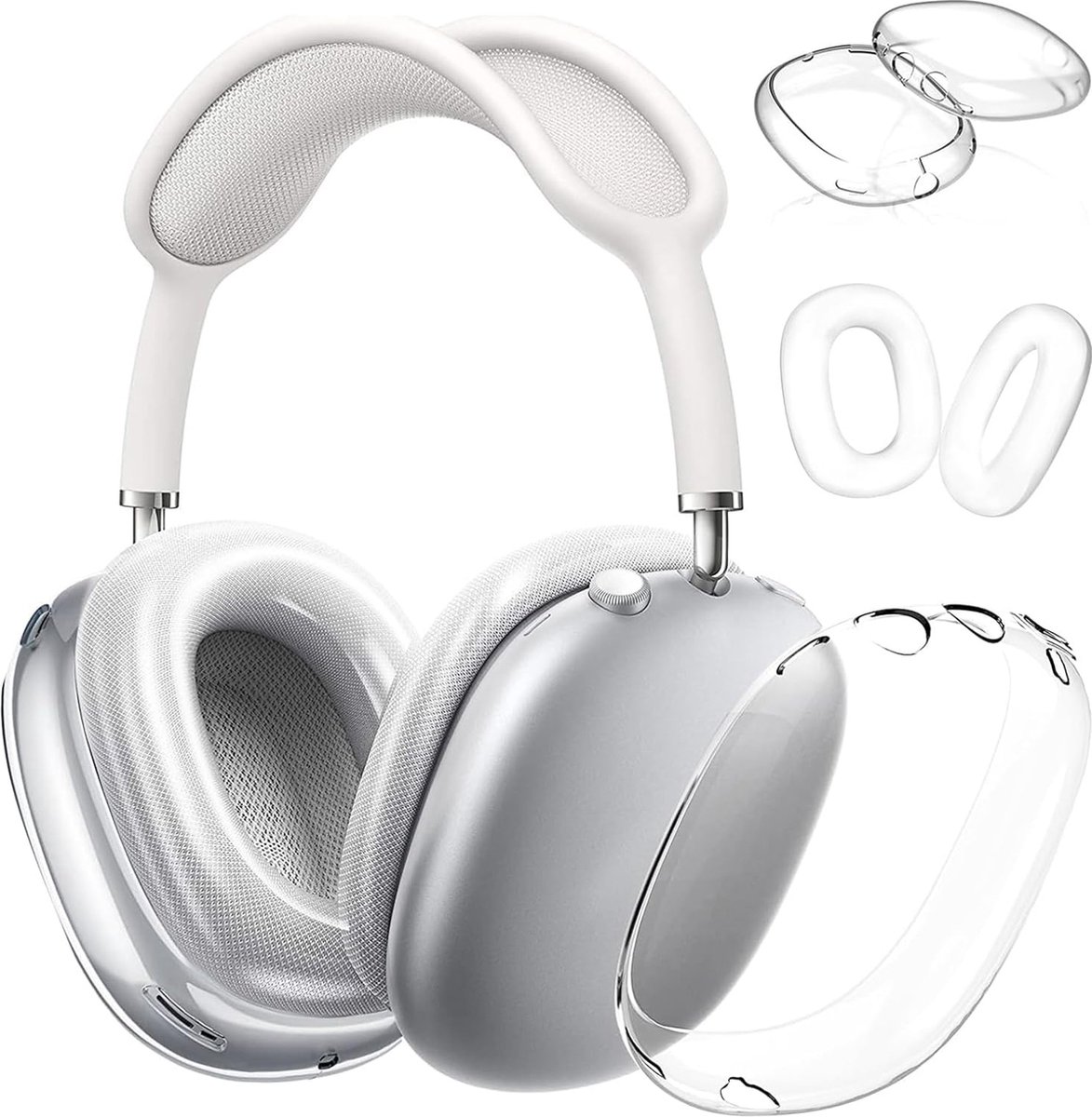 Ainy - Transparante Cover Accessoires - Koptelefoon hoes geschikt voor Apple Airpods Max | 2in1 case set hoesjes en oorkussens | Set van 4 stuks binnen- en buitenkant volledige bescherming
