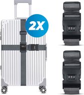 Sangle de valise avec serrure à combinaison et étiquette de valise - 2 pièces - Ajustable - Sangle de bagage - 200 centimètres - Sécurité Extra - Voyages - Grijs