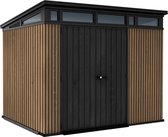 COSTWAY Gereedschapsschuur van metaal, Tuinhuis met schuin dak, 4 ventilatieopeningen, 2 deuren, afsluitbaar, tuinhuis voor tuin, achtertuin, gazon, terras, bruin (350 x 350 x 198 cm
