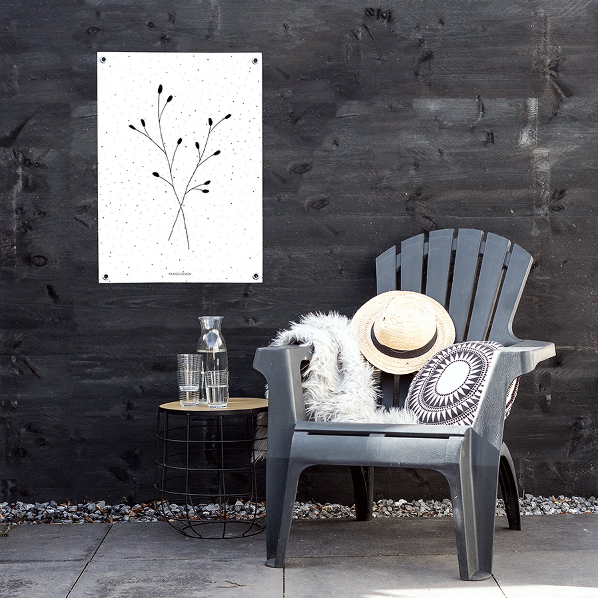 MOODZ design | Tuinposter | Buitenposter | Illustratie natuur 1 | 50 x 70 cm | Wit