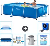 Intex Rechthoekig Frame Zwembad - 260 x 160 x 65 cm - Blauw - Inclusief Afdekzeil - Onderhoudspakket - Zwembadfilterpomp - Filter - Grondzeil - Warmtepomp