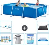 Intex Rechthoekig Frame Zwembad - 300 x 200 x 75 cm - Blauw - Inclusief Onderhoudspakket - Zwembadfilterpomp - Filter - Grondzeil - Schoonmaakset - Solar Mat