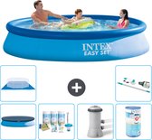 Intex Rond Opblaasbaar Easy Set Zwembad - 366 x 76 cm - Blauw - Inclusief Afdekzeil - Onderhoudspakket - Zwembadfilterpomp - Filter - Grondzeil - Stofzuiger