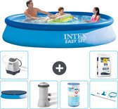 Intex Rond Opblaasbaar Easy Set Zwembad - 366 x 76 cm - Blauw - Inclusief Afdekzeil - Zwembadfilterpomp - Filter - Schoonmaakset - Zoutwatersysteem - Zwembadzout