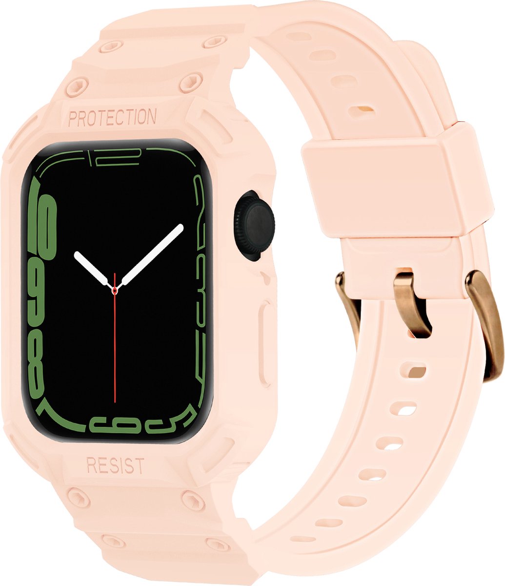Stravo Geïntegreerde Apple Watch bandje en Beschermhoes - Roze - Universele Maat voor 38mm 40mm 41mm - Stijl ontmoet Sportiviteit