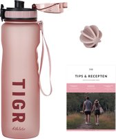 TIGR Athlete - Gourde 1 litre - Or Rose - Indicateur de Volume - Avec eBook et Boule de Mélange pour Shakes