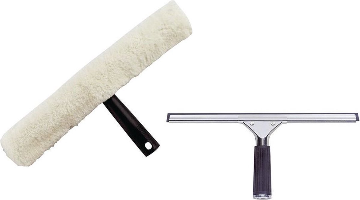 Goedkoopste Glazenwassers -Zeemset- 35 cm rvs raamtrekker met inwashouder met hoes en Glaszeep 100 ml