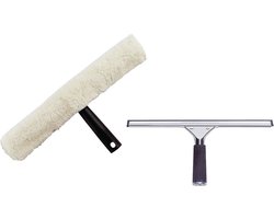 Glazenwassers -Zeemset- 35 cm rvs raamtrekker met inwashouder met hoes en Glaszeep 100 ml