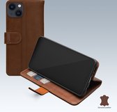 Mobilize Telefoonhoesje geschikt voor Apple iPhone 13 Mini Hoesje Echt Leer | Mobilize Wallet Bookcase Portemonnee | Pasjeshouder voor 3 Pasjes | Telefoonhoesje voor Pinpas / OV Kaart / Rijbewijs - Bruin