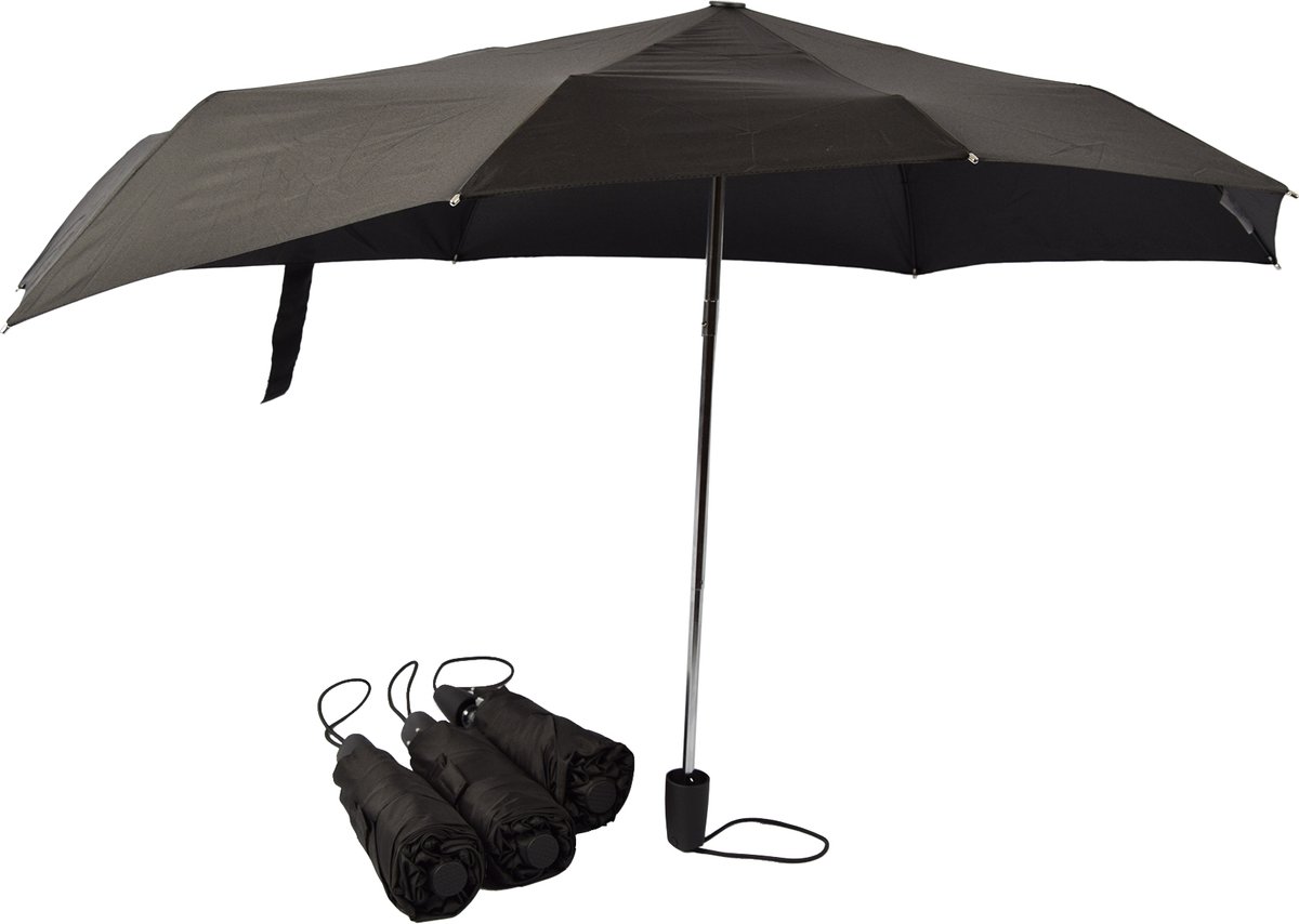 Discountershop - Premium Set Van 4 Zwarte Stormparaplu's - Stijlvolle en Sterke Bescherming Tegen Weer en Wind Tot 80km/u - Diameter: 97cm