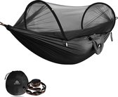 Ultra-Light Reizen Camping Hangmat, klamboe, hangmat, 300 kg draagkracht, ademend, sneldrogend parachute-nylon, 2 premium karabijnhaken, 2 nylon lussen inclusief zwart
