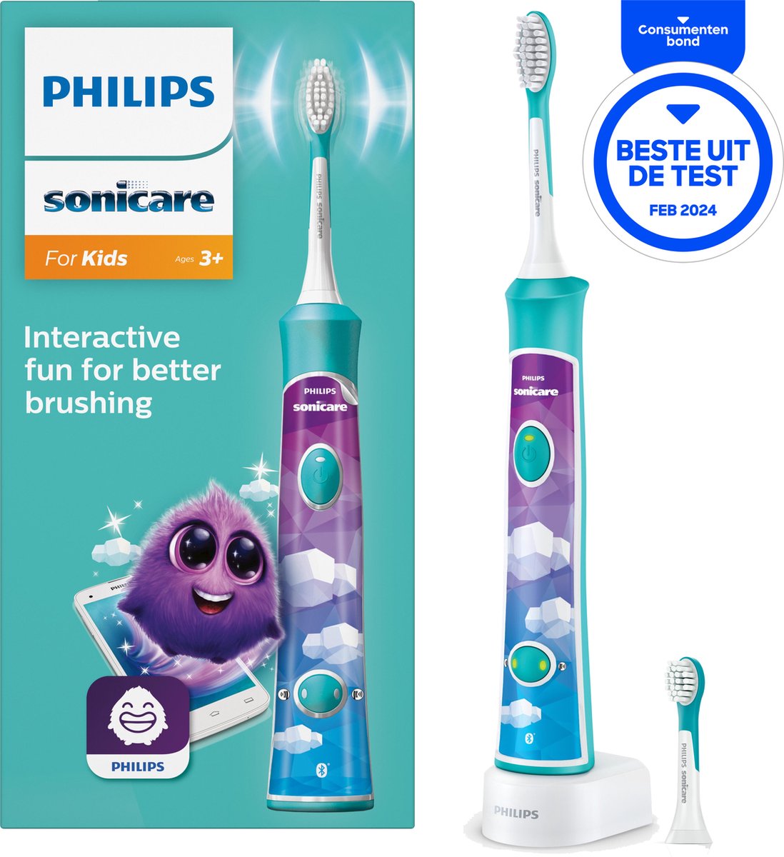 Philips Sonicare for kids HX6322/04 - Elektrische Tandenborstel voor kinderen - Blauw - incl. extra opzetborstel - Philips