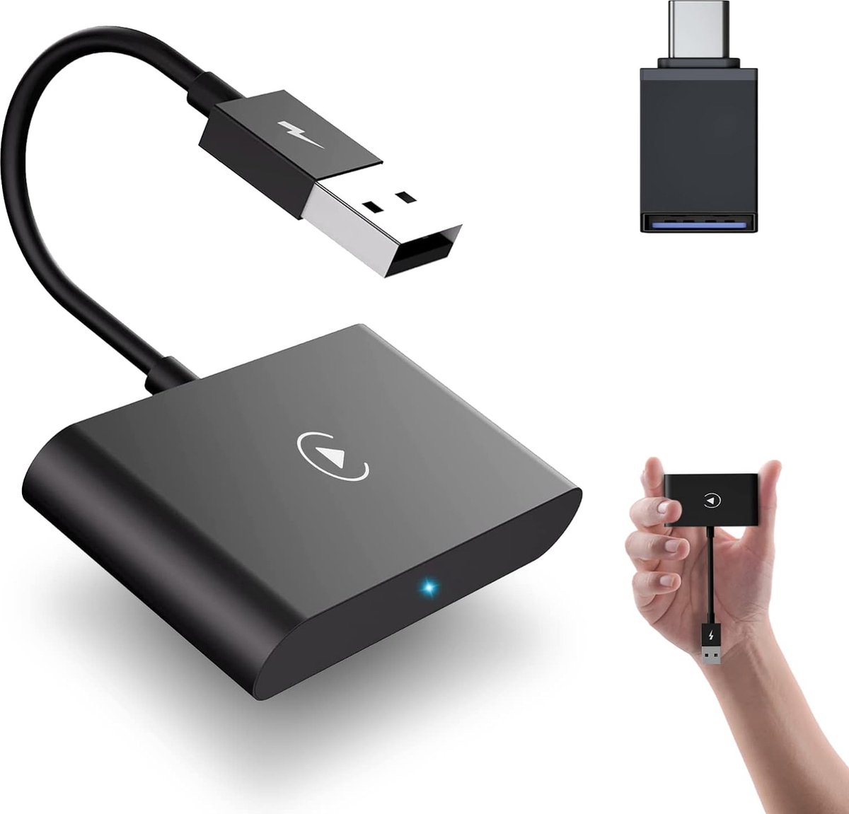 Carplay Dongle - Draadloos Carplay - Alleen te gebruiken met ingebouwde Apple CarPlay en Apple iPhone-Inclusief USB-C - Carplay Adapter-Zwart