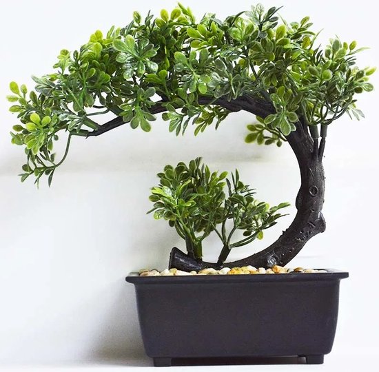 Bonsai boom - kunst bonsai boom - met zwarte schaal - 20 cm hoog