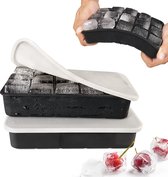 IJsblokjesvorm, siliconen ijsblokjeshouder met deksel, 15-voudig, 3 cm, vierkante ijsblokjes, ijsblokjes voor whisky, cocktails, zwart, 2 stuks