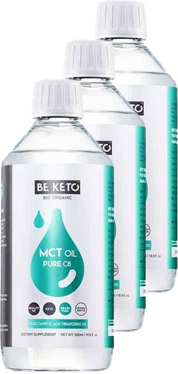 Goedkoopste Be Keto | MCT Oil Liquid | C8 | 500 ml | 3 stuks | 3 x 500 ml