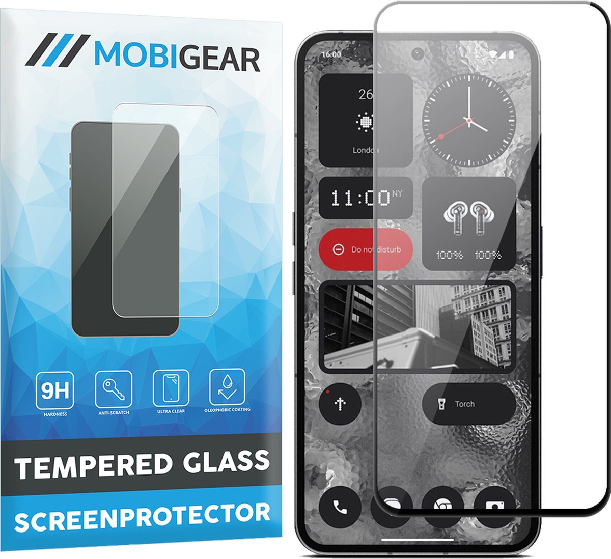 Mobigear Screenprotector geschikt voor Nothing Phone (2) Glazen | Mobigear Premium Screenprotector - Case Friendly - Zwart