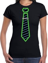 Bellatio Decorations Verkleed T-shirt voor dames - neon stropdas - zwart - foute party - carnaval XXL