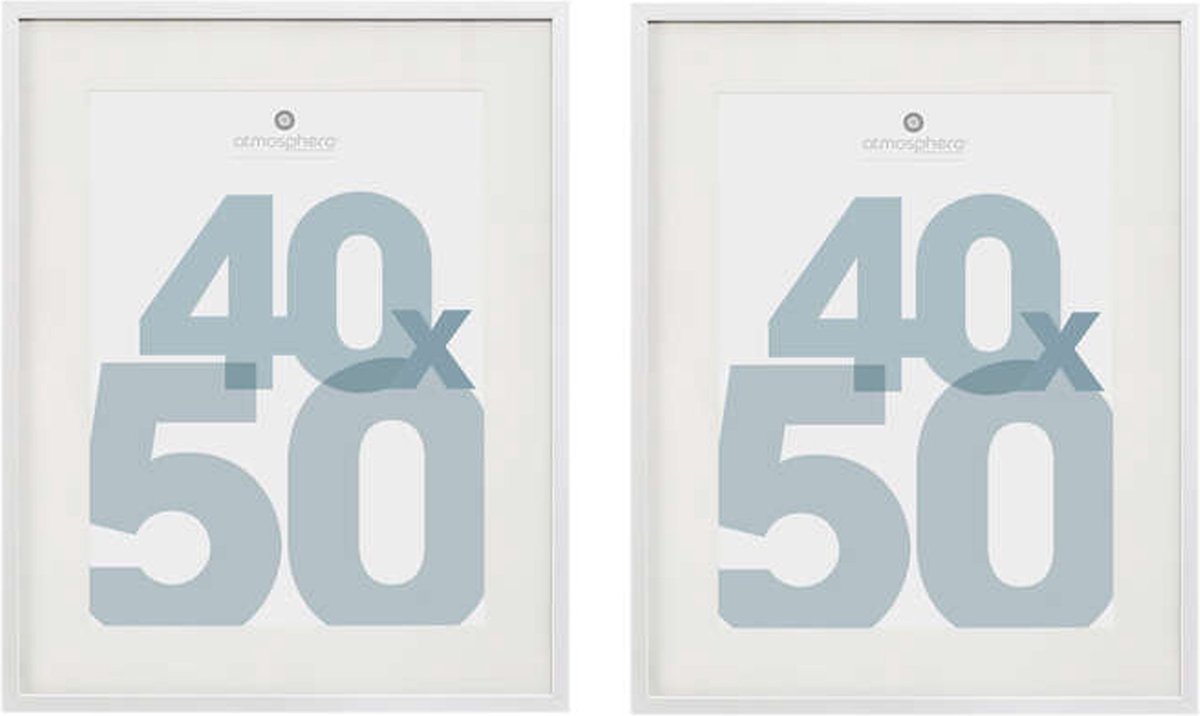 Atmosphera Fotolijstje Manu - 2x - met passe partout - voor een foto van 40 x 50 cm - wit - MDF/Glas - Klassieker