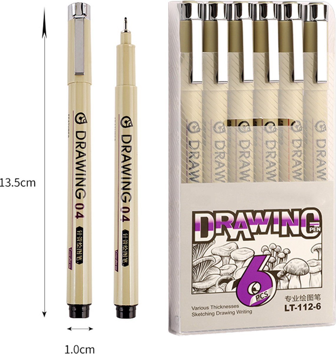 Ainy - Micro Fineliners Zes watervast - set van 6 zwart fineliner | fine liner kawaii manga / anime tekenen op schetsboek | bullet journal | handlettering | Pigment liner penselen | calligraphy pennen — afbeelding 6