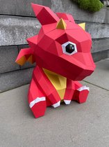 Kleine rode baby draak - 3D papieren origami model - doe-het-zelf - Knutselwerkjes