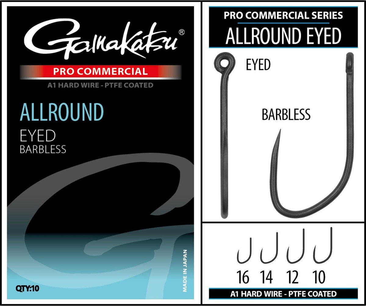 Gamakatsu Coarse Pro-C Allround A1 PTFE Eyed - Barbless (10 pcs) - Maat : 16