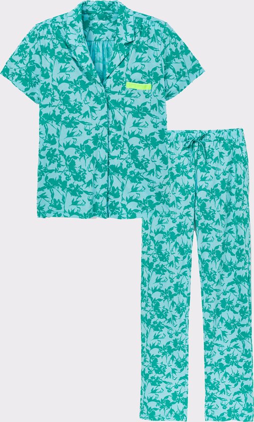 Lords x Lilies Pyjama, blauw-groene bloemenprint - maat XXL