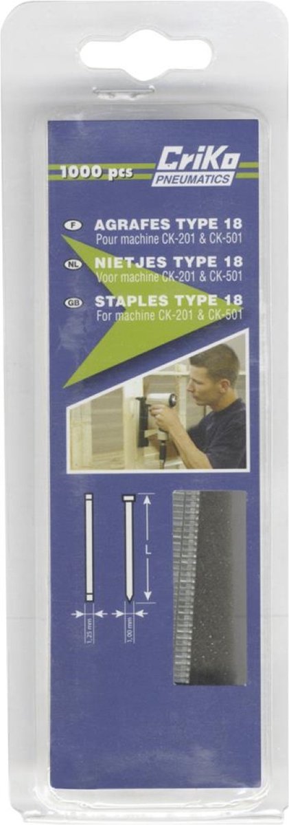 CriKo - Nagel voor tacker - Type 18 - 50 mm - Gegalvaniseerd - 1000 stuks
