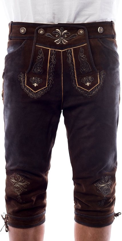 Costume des fermiers du Tyrol et de l'Oktoberfest | Nice Beer Lederhose Long Homme Marron Foncé | Taille 52 | Fête de la bière | Déguisements