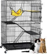 Kattenbench met Etages en Ligbankjes - Kattenkooi - Kattenren op Wieltjes - Kattenhuis - Zwart - XXL