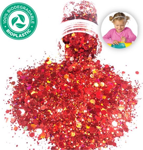 Foto: Knutsel chunky glitters rood biologisch afbreekbaar volume 8g knutselpakket knutseldecoratie knutselset kinderen jongens meisjes glitter versiering decoratie knutselen verjaardag 