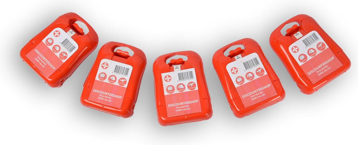 EHBO Set - Set van 5 Kits voor Thuis, Auto en Reizen - Compleet met Waterbestendige Pleisters, Verbanden en Alcoholische Doekjes - Rode Kleur - Compact en Duurzaam - Ideaal voor Gezondheid en Veiligheid