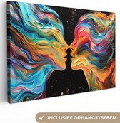 Canvas schilderij 60x40 cm - Wanddecoratie Kunst - Kleurrijk - Vrouw - Art - Abstract - Gezichten - Muurdecoratie woonkamer - Kamer decoratie modern - Abstracte schilderijen