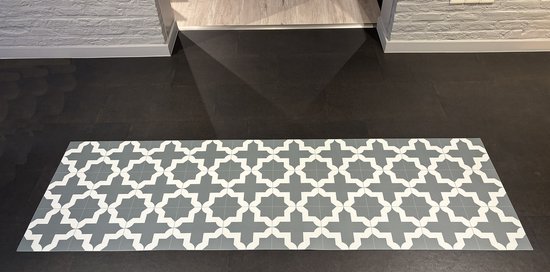 JYG Tapis de cuisine en vinyle intérieur - SIEGEN - 80x240 cm - GRIS/BLANC - antidérapant - lavable - tapis de plateau d'alimentation - tapis de cuisine