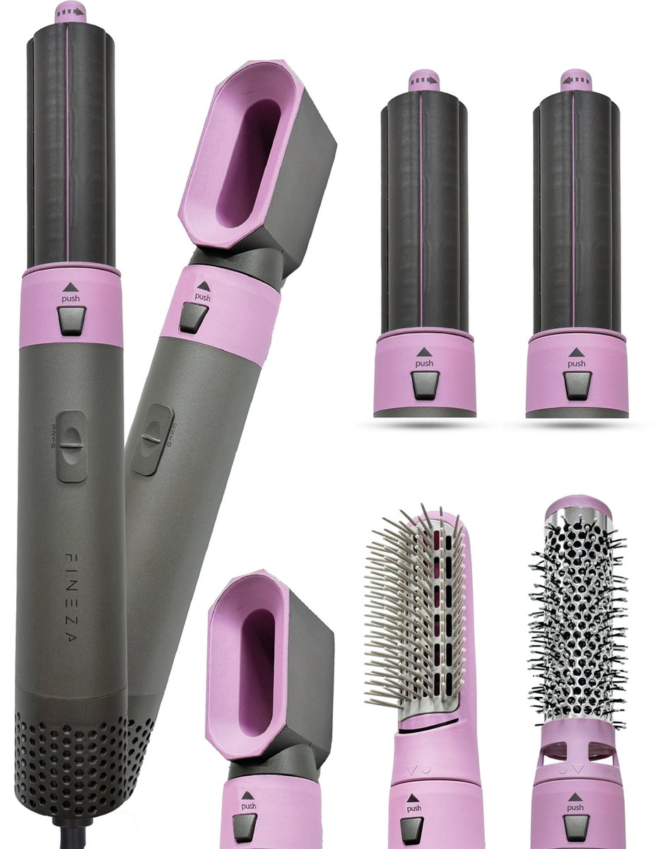 Fineza Airstyler Krultang 5 in 1 Multi Styler Föhnborstel Krulborstel Kort & Lang Haar Hairwrap Multistyler Heteluchtborstel Hairstyler Haarstyler Zilver