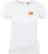 Dames t-shirt Kroontje Klein Oranje | Koningsdag kleding | Oranje Shirt | Wit Dames | maat XS