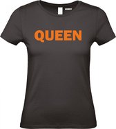 Dames t-shirt Queen | Koningsdag kleding | Oranje Shirt | Zwart Dames | maat XXL