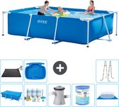 Intex Rechthoekig Frame Zwembad - 300 x 200 x 75 cm - Blauw - Inclusief Solarzeil - Onderhoudspakket - Zwembadfilterpomp - Filter - Grondzeil - Solar Mat - Ladder - Voetenbad