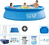 Intex Rond Opblaasbaar Easy Set Zwembad - 305 x 76 cm - Blauw - Inclusief Solarzeil - Onderhoudspakket - Zwembadfilterpomp - Filter - Schoonmaakset - Ladder - Voetenbad - Vloertegels