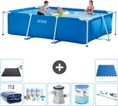 Intex Rechthoekig Frame Zwembad - 300 x 200 x 75 cm - Blauw - Inclusief Solarzeil - Onderhoudspakket - Zwembadfilterpomp - Filter - Stofzuiger - Solar Mat - Vloertegels