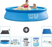 Intex Rond Opblaasbaar Easy Set Zwembad - 244 x 61 cm - Blauw - Inclusief Afdekzeil - Onderhoudspakket - Zwembadfilterpomp - Filter - Stofzuiger - Solar Mat - Vloertegels