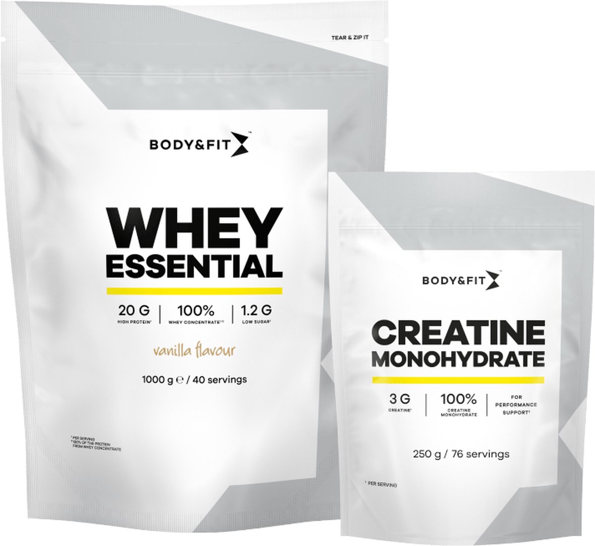 Goedkoopste Body & Fit Whey Essential Vanille 1000g Creatine Monohydraat 250g Bundel - Whey Protein - Proteine Poeder