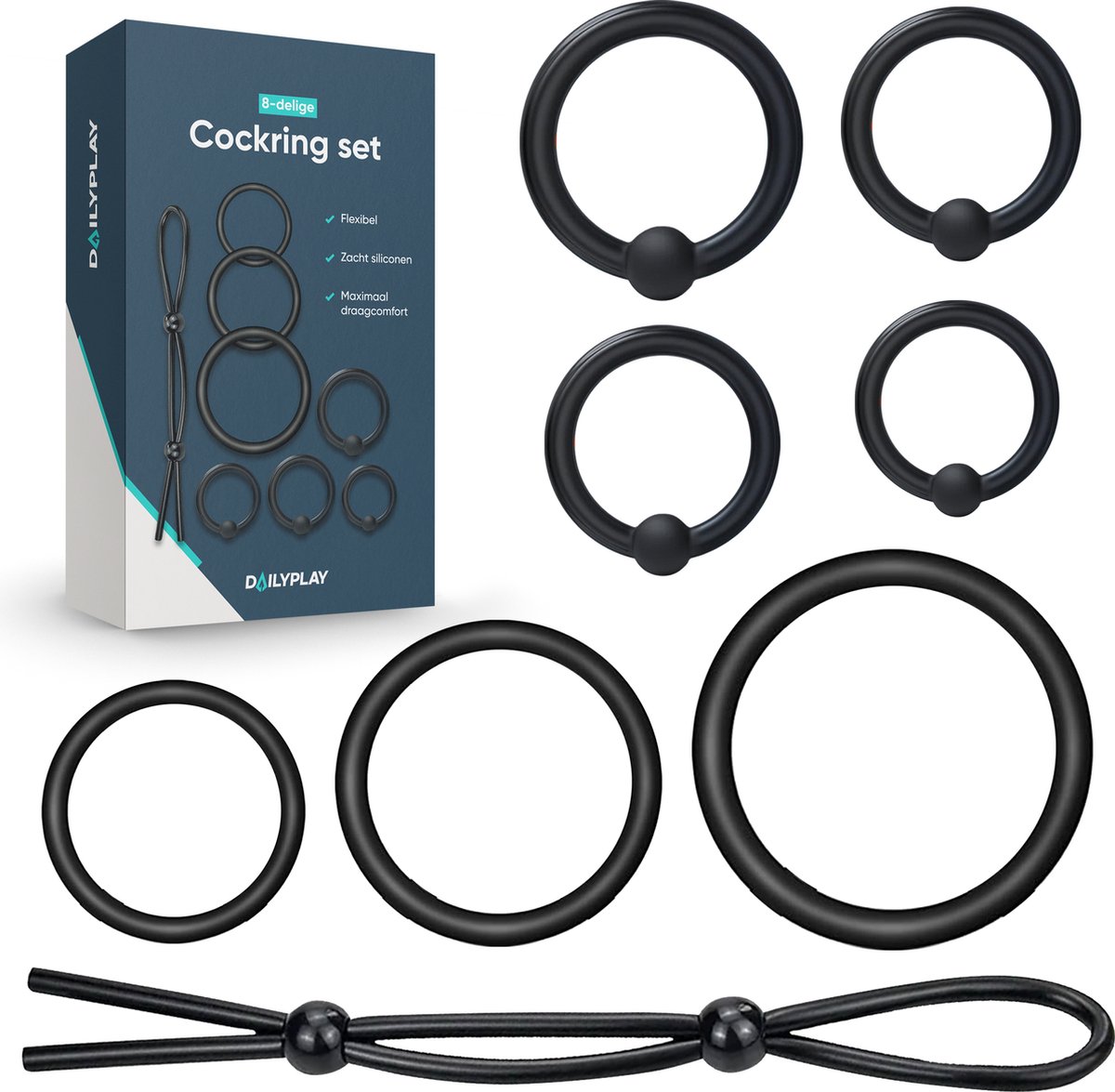 Goedkoopste Dailyplay Siliconen Cockring - Set van 8 – Penisring voor Mannen en Koppels – Seks Toys – Seksspeeltjes – Verstelbaar - Eikelring