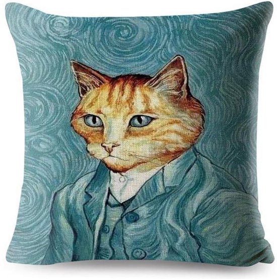 Sierkussen Kat - Katten Kussenhoes - Vincent Van Gogh - 45x45 cm - Katten Kussen