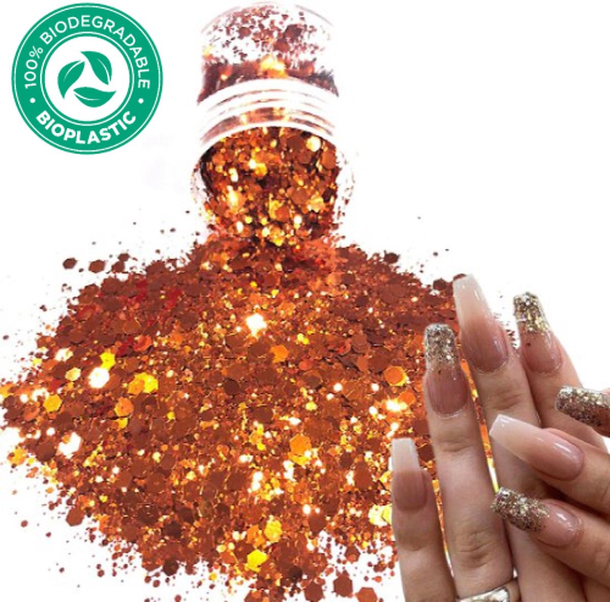 Goedkoopste Chunky Glitters (Rose Goud/Oranje) [Volume 8g - Festival Glitter Outfit Nagel Decoratie Versiering - Manicure Kunstnagels Nepnagels Acryl Nagels - Kinderen Volwassenen Dames Glitters]