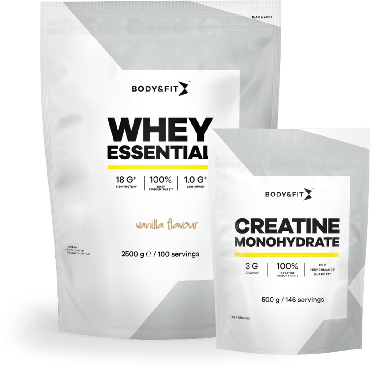 Goedkoopste Body & Fit Whey Essential Vanille 2500g Creatine Monohydraat 500g Bundel - Whey Protein - Proteine Poeder