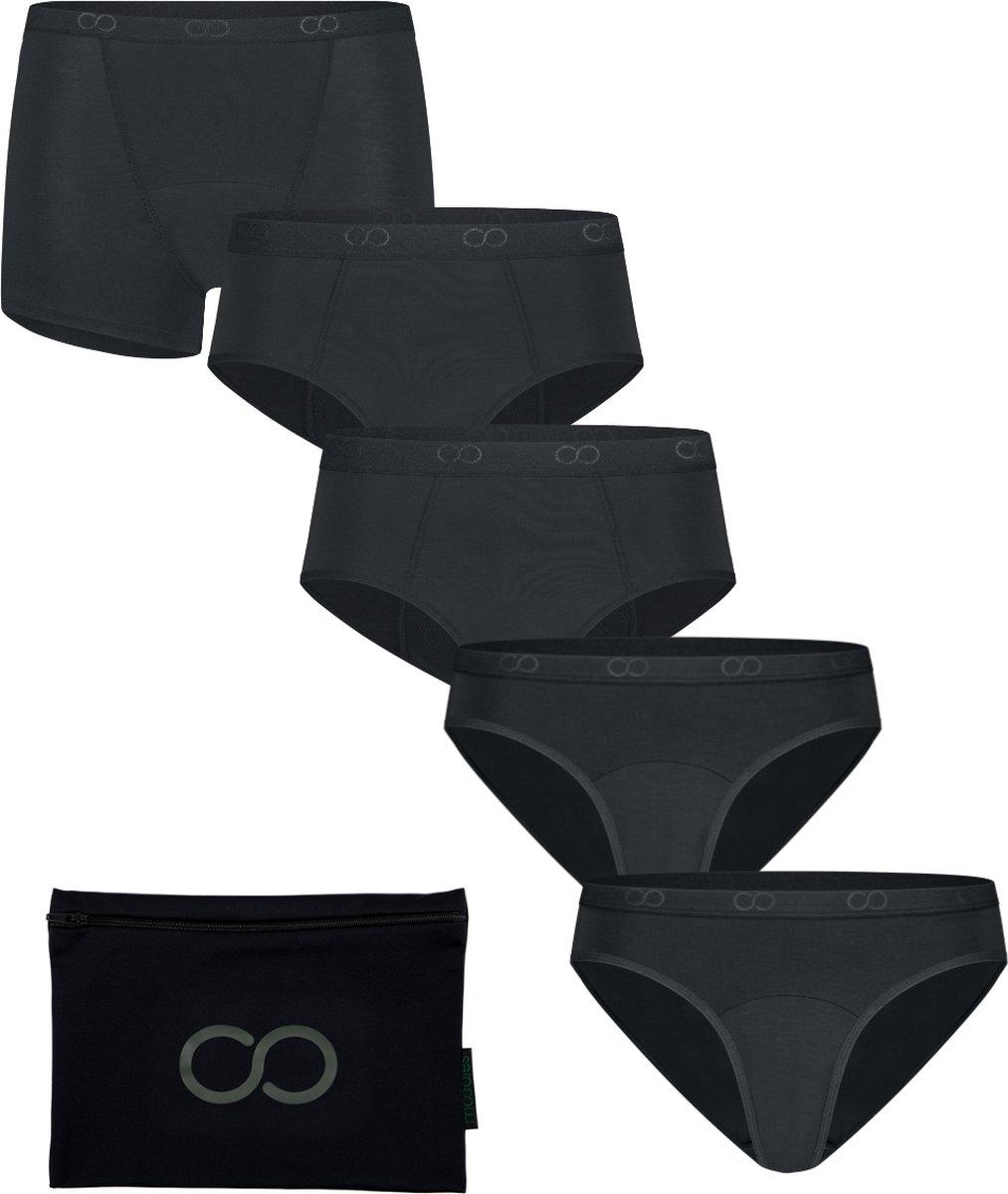 Moodies menstruatie & incontinentie ondergoed - bundel bamboe - 5 stuks - dames - zwart - maat XL - period underwear