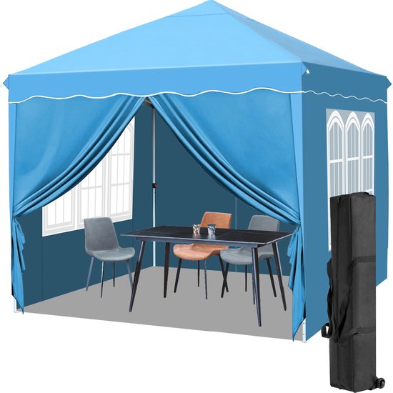 Tente Gazebo 3x2 M, Auvent Camping Extérieur, Mur Latéral En Maille, Oxford, 10 Pers