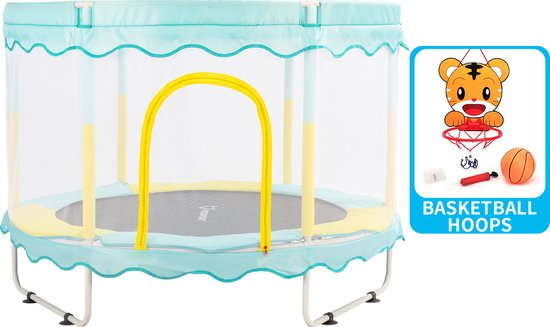 FOXSPORT Trampoline - inclusief veiligheidsnet - 150cm - oranje - trampoline voor kinderen - huishoudelijk speelgoed - tot 100kg - Blauw