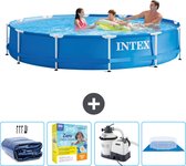Intex Rond Frame Zwembad - 366 x 76 cm - Blauw - Inclusief Solarzeil - Onderhoudspakket - Zwembadfilterpomp - Grondzeil